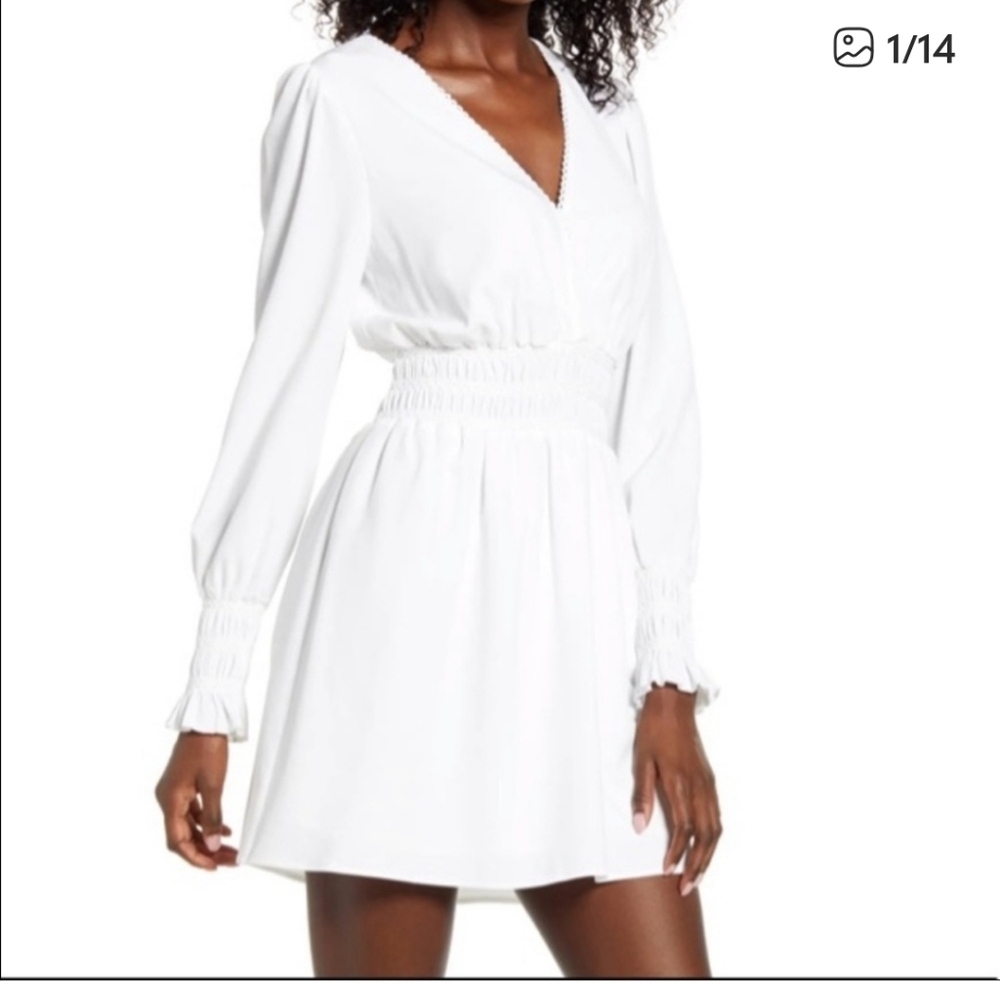 WAYF Delancy Smocked Long-Sleeve Dress NWT Sz Large